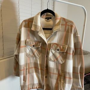 Boohoo Women's Checkered Utility Jacket - Cream and Orange